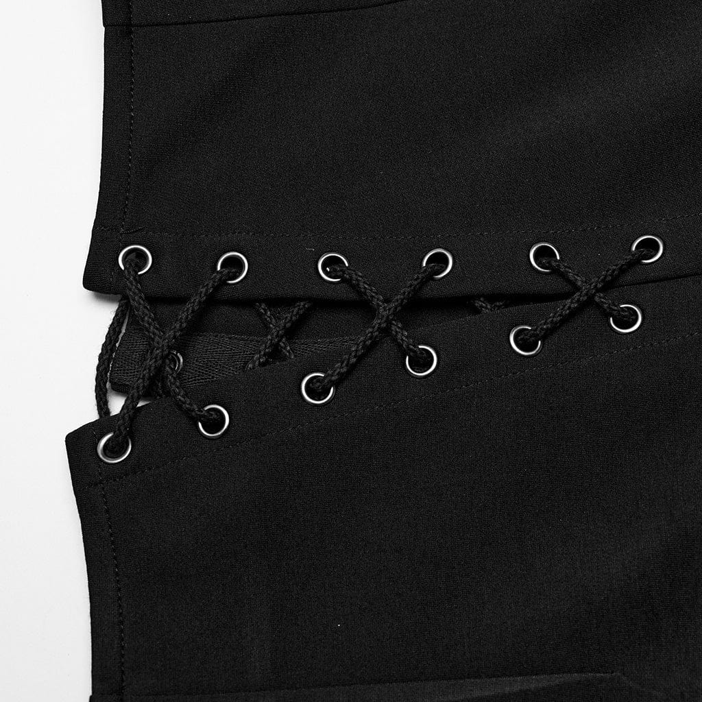 Women's Punk Cross Splice Lace-up Side Slit Skirt - Image 7