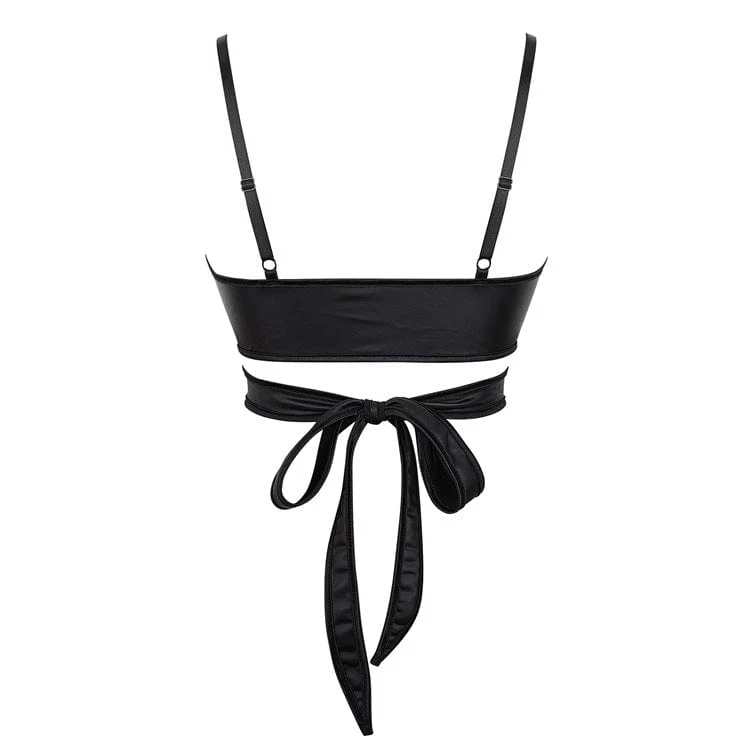 Women's Punk Cross Strappy Faux Leather Bustier - Image 3