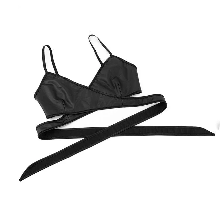 Women's Punk Cross Strappy Faux Leather Bustier - Image 4