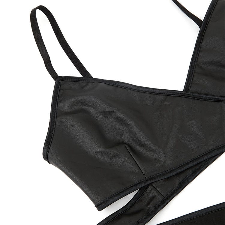 Women's Punk Cross Strappy Faux Leather Bustier - Image 5