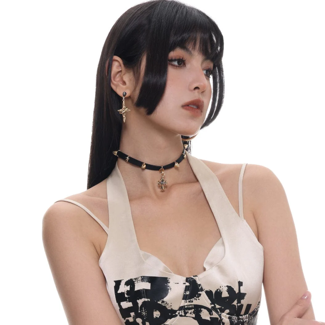 Women's Punk Cross Studded Choker - Image 2