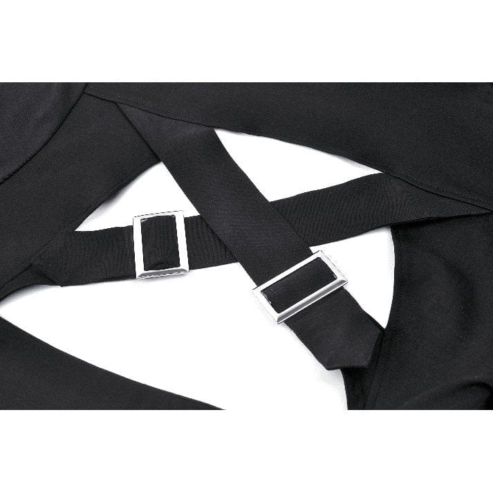 Women's Punk Cut-out Buckle-up Cape with Hood - Image 13