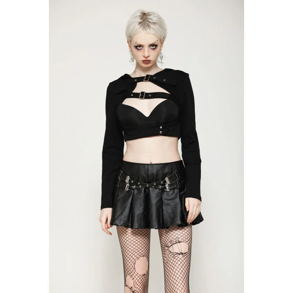 Women's Punk Cut-out Buckle-up Cape with Hood - Image 2