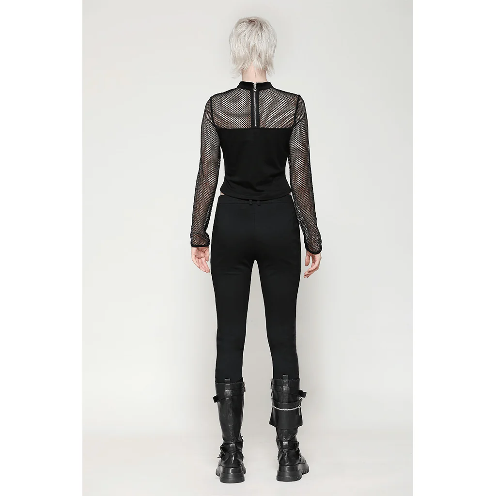 Women's Punk Cut-out Mesh Long Sleeved Blouse - Image 6