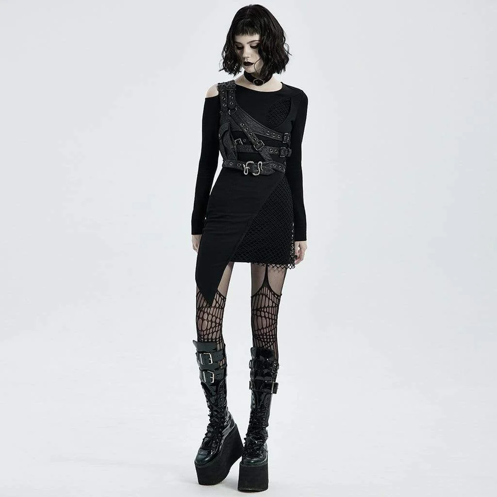 Women's Punk Cutout Buckles Harness with Pocket - Image 4