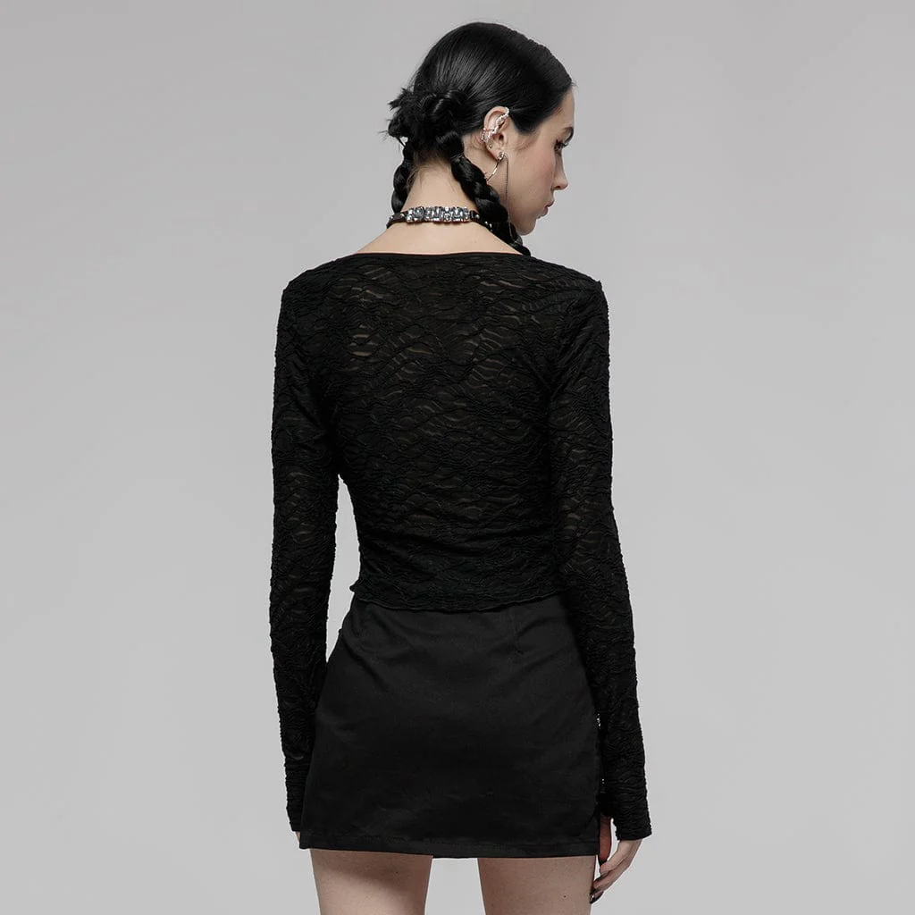 Women's Punk Cutout Drawstring Long Sleeved Shirt - Image 3