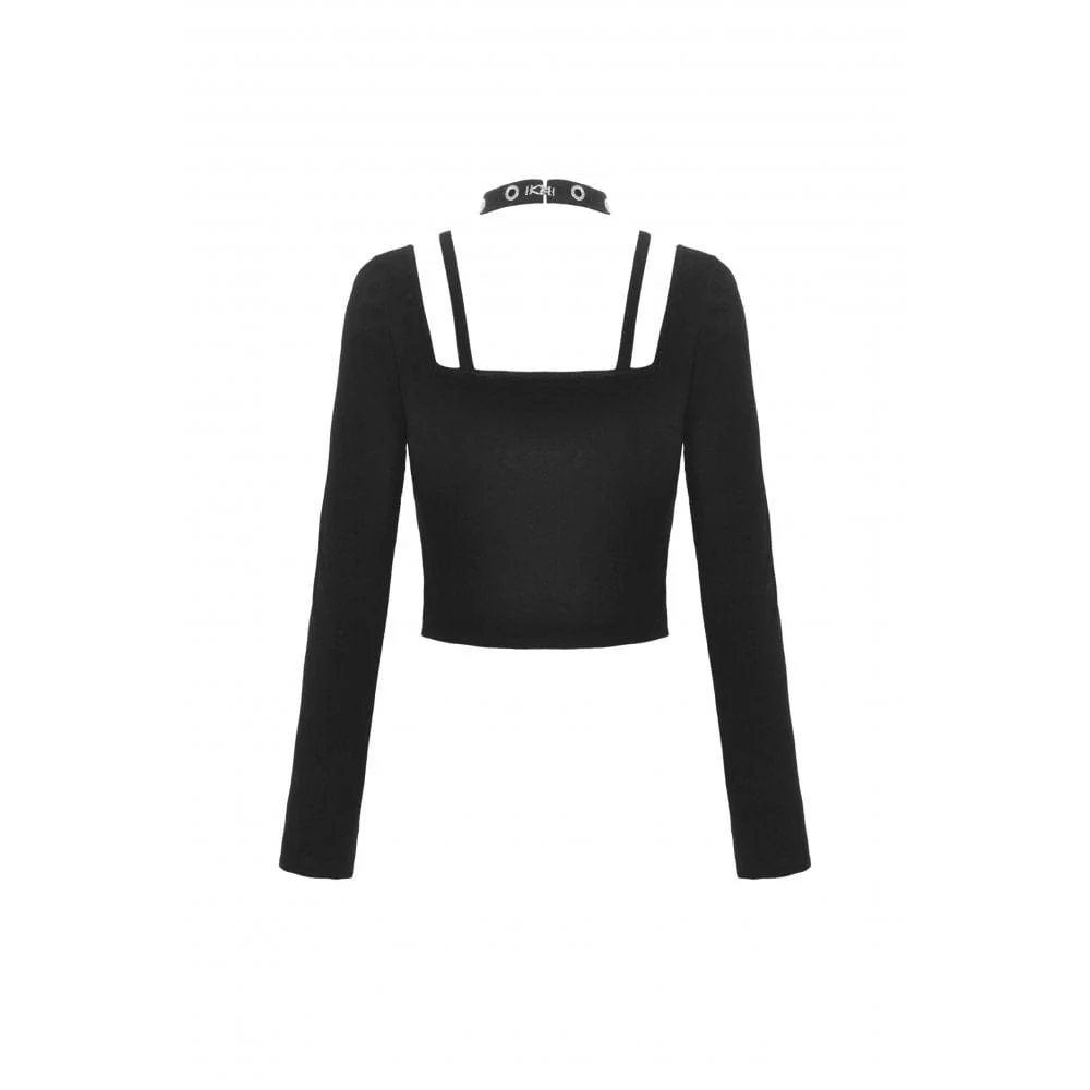 Women's Punk Cutout Eyelet Buckle Crop Top - Image 12