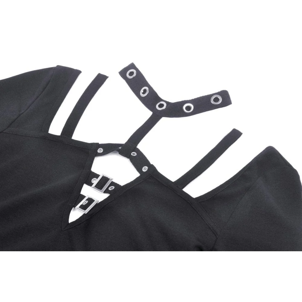 Women's Punk Cutout Eyelet Buckle Crop Top - Image 13