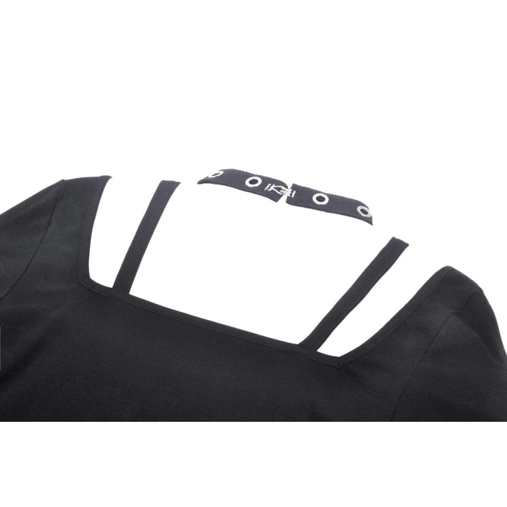 Women's Punk Cutout Eyelet Buckle Crop Top - Image 14