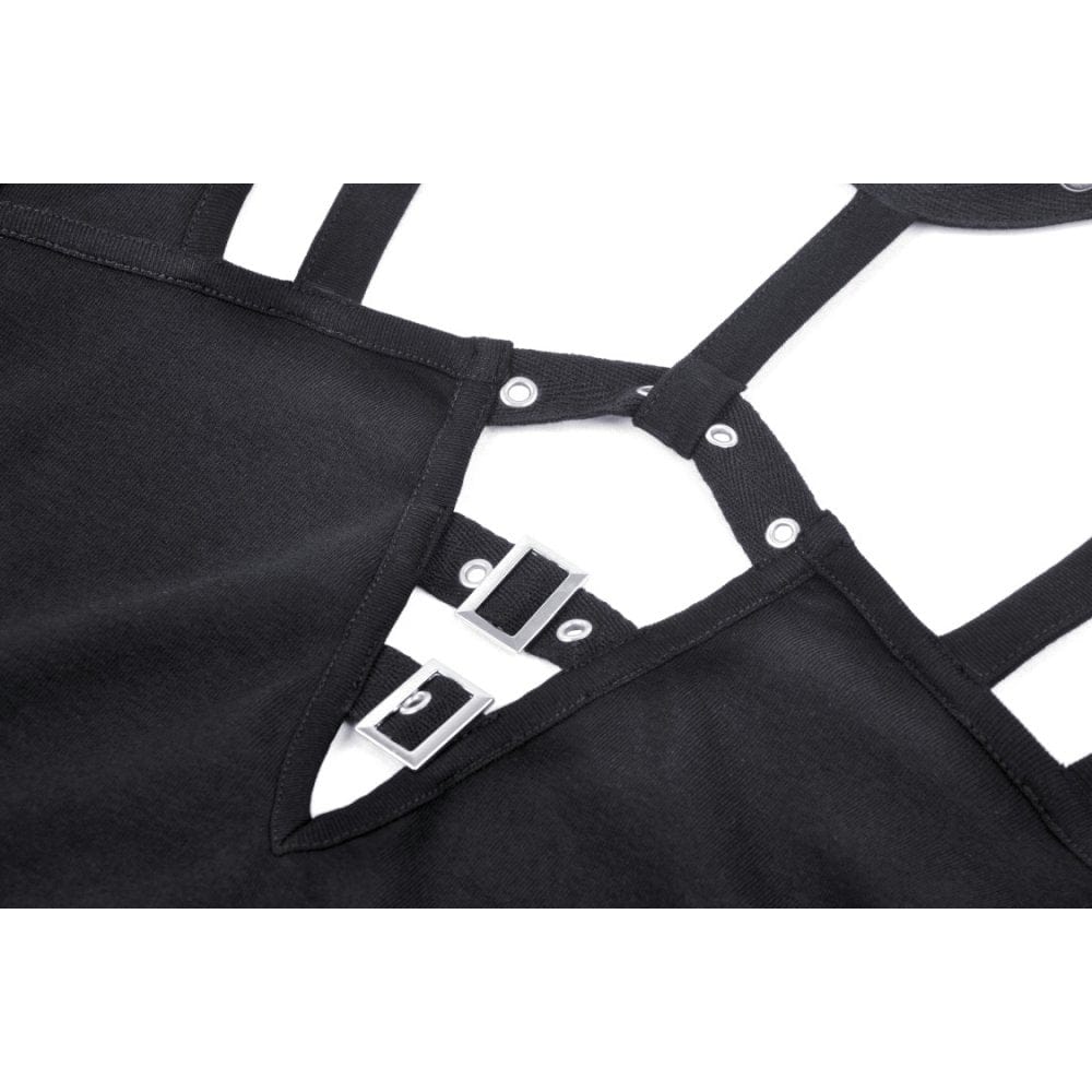 Women's Punk Cutout Eyelet Buckle Crop Top - Image 16