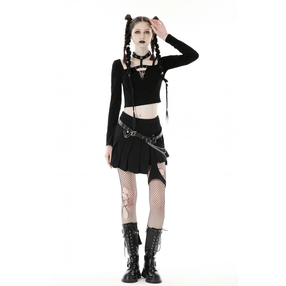 Women's Punk Cutout Eyelet Buckle Crop Top - Image 5