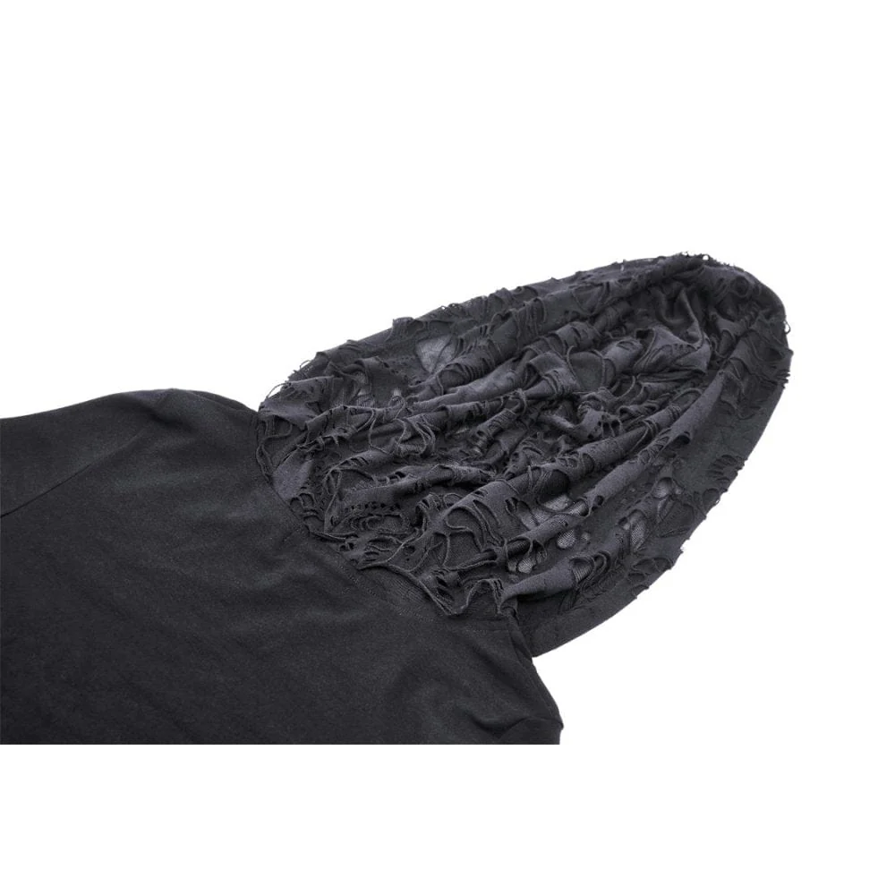 Women's Punk Cutout Eyelet Crop Top with Ripped Hood - Image 15