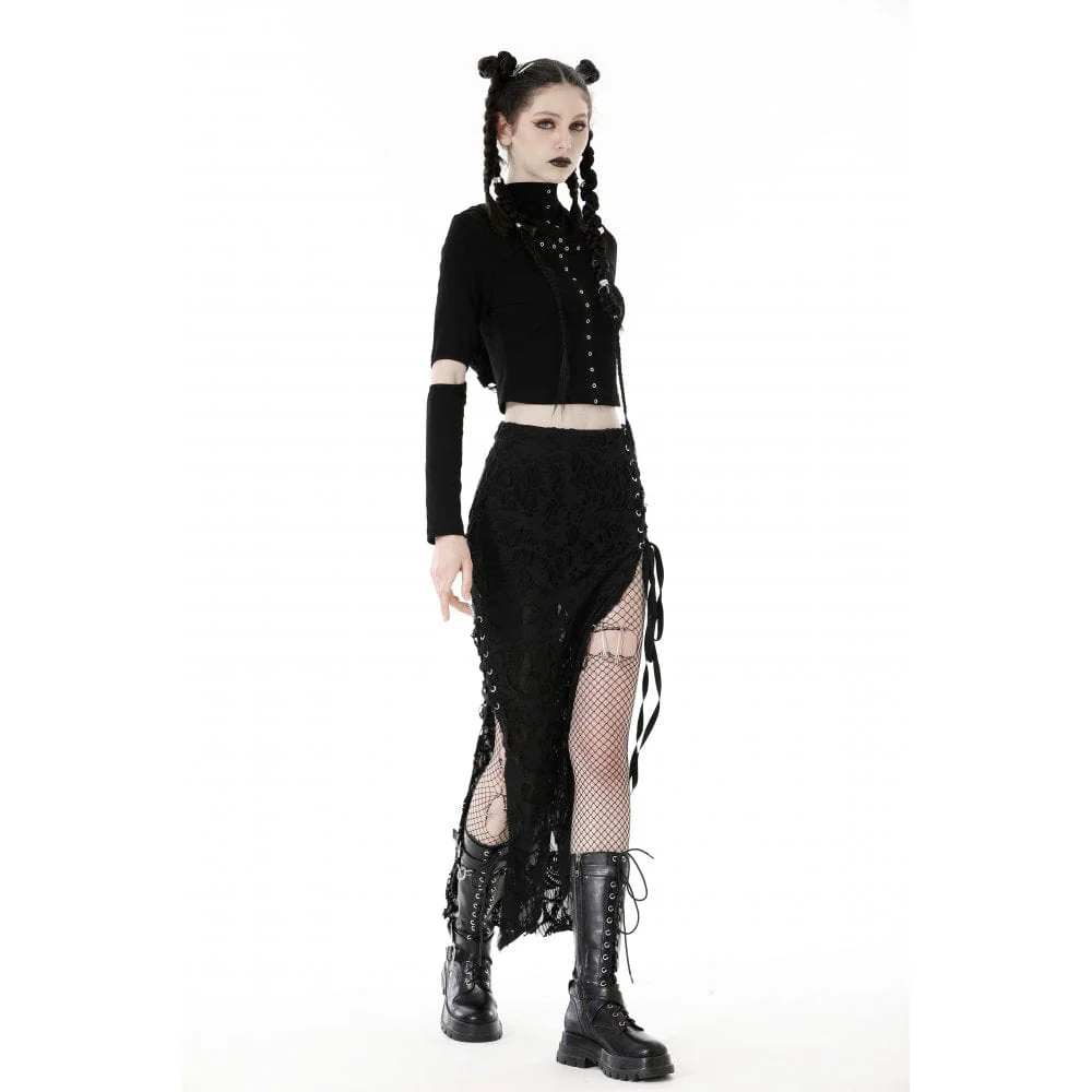 Women's Punk Cutout Eyelet Crop Top with Ripped Hood - Image 7