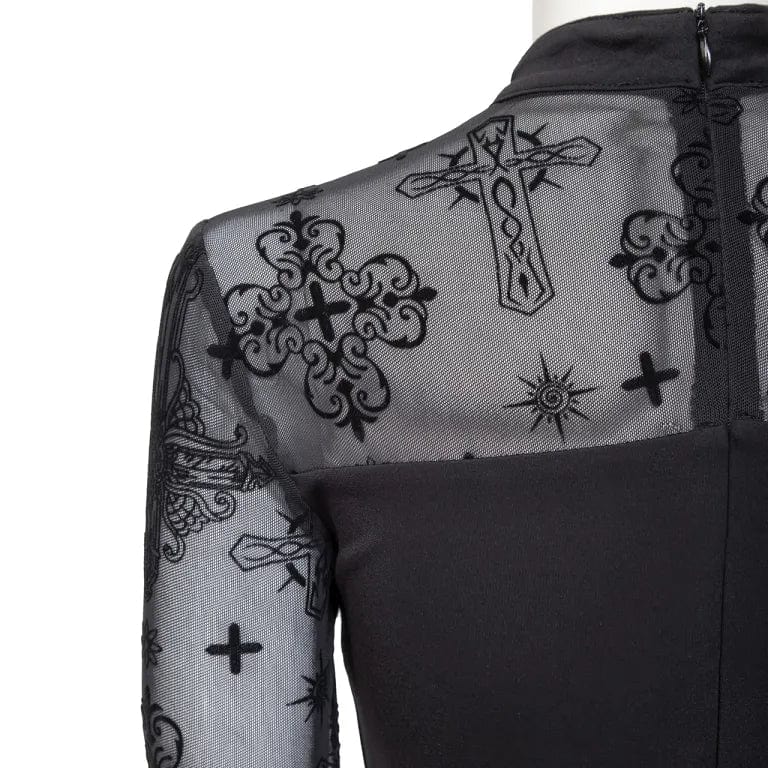 Women's Punk Cutout Flocking Mesh Shirt - Image 10