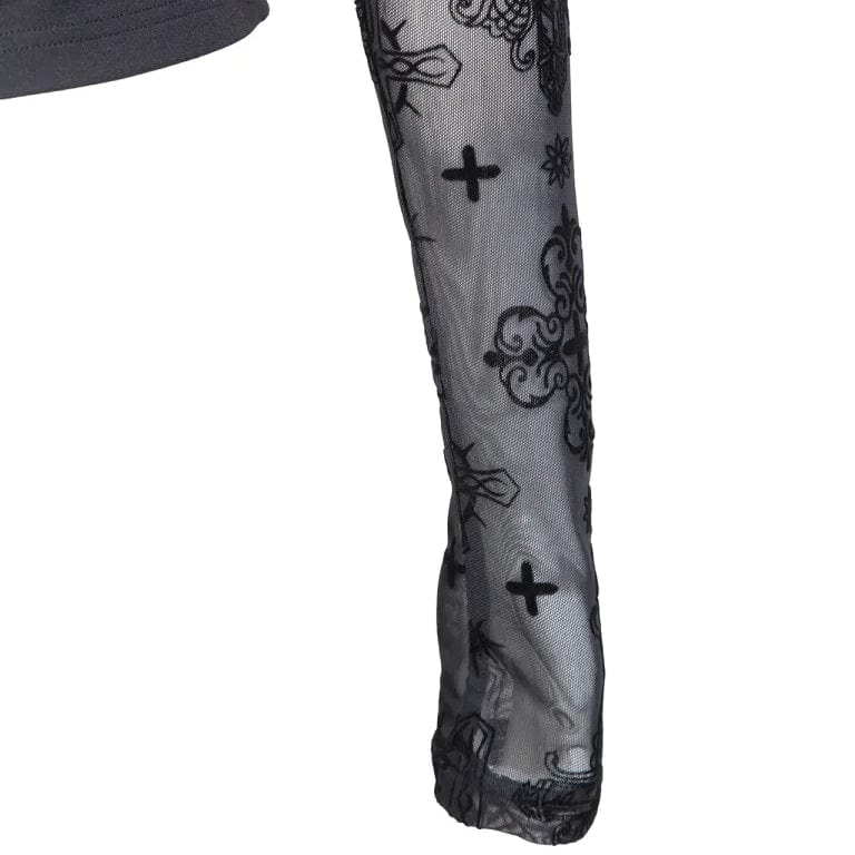 Women's Punk Cutout Flocking Mesh Shirt - Image 11