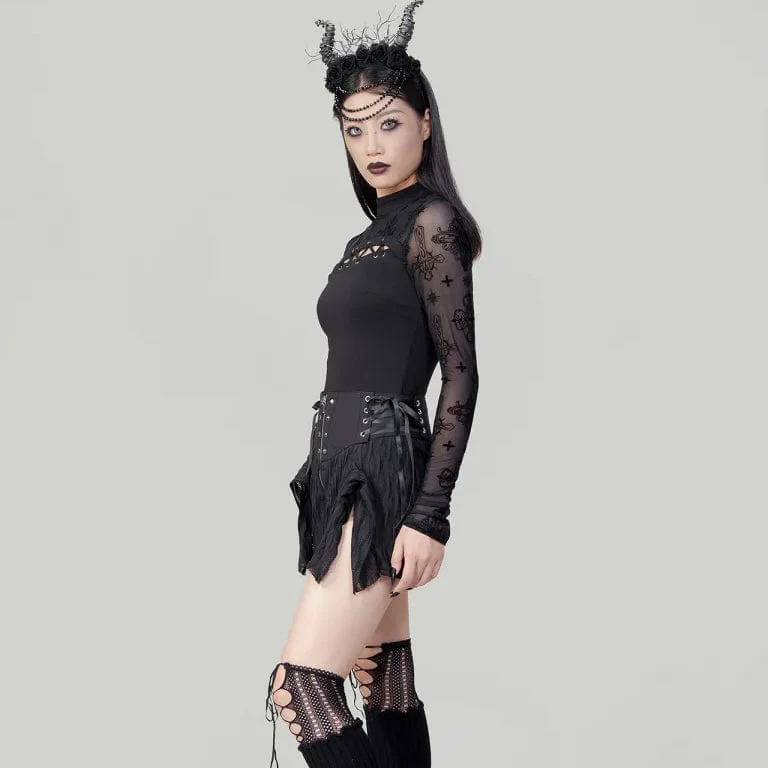 Women's Punk Cutout Flocking Mesh Shirt - Image 4