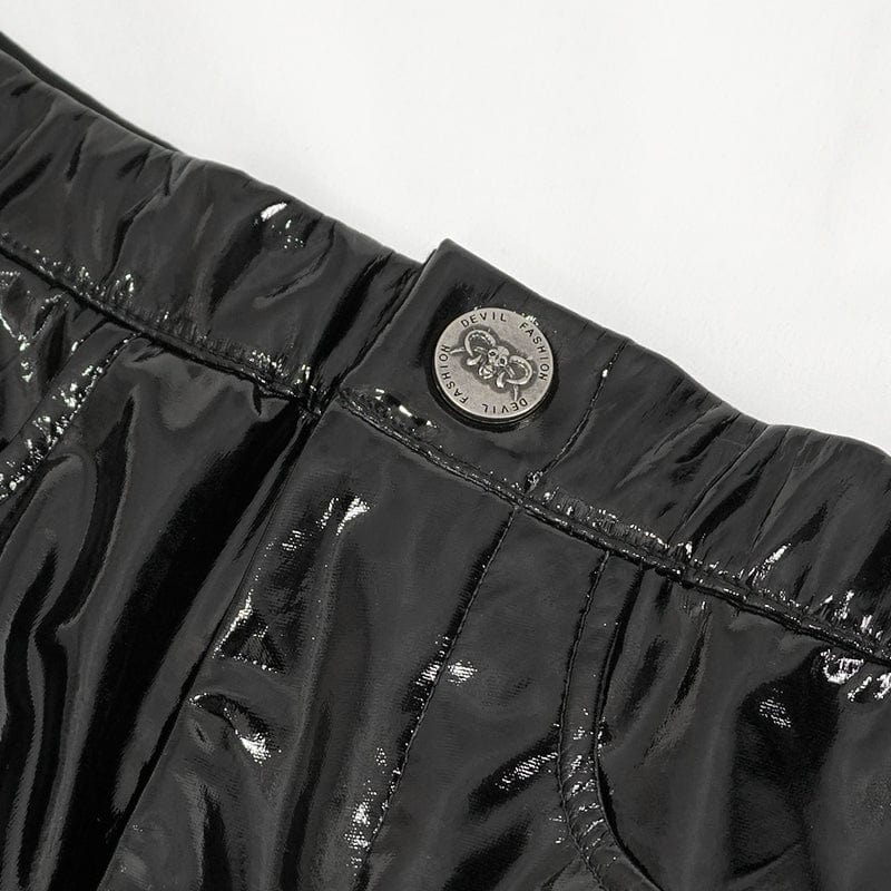 Women's Punk Cutout Lace-up Patent Leather Pants - Image 10
