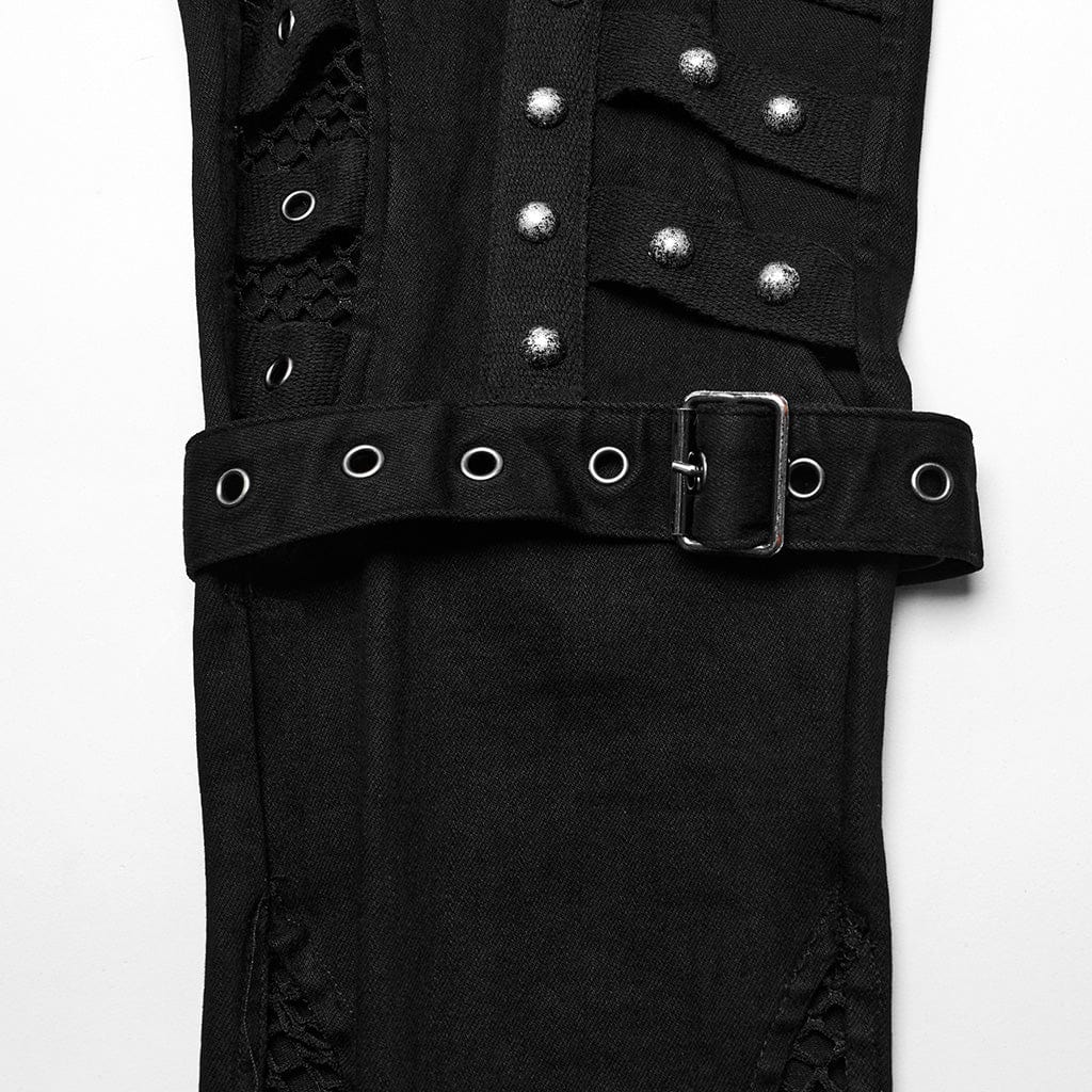Women's Punk Cutout Mesh Eyelet Jeans - Image 7