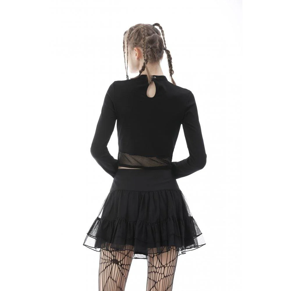 Women's Punk Cutout Mesh Splice Crop Top - Image 3
