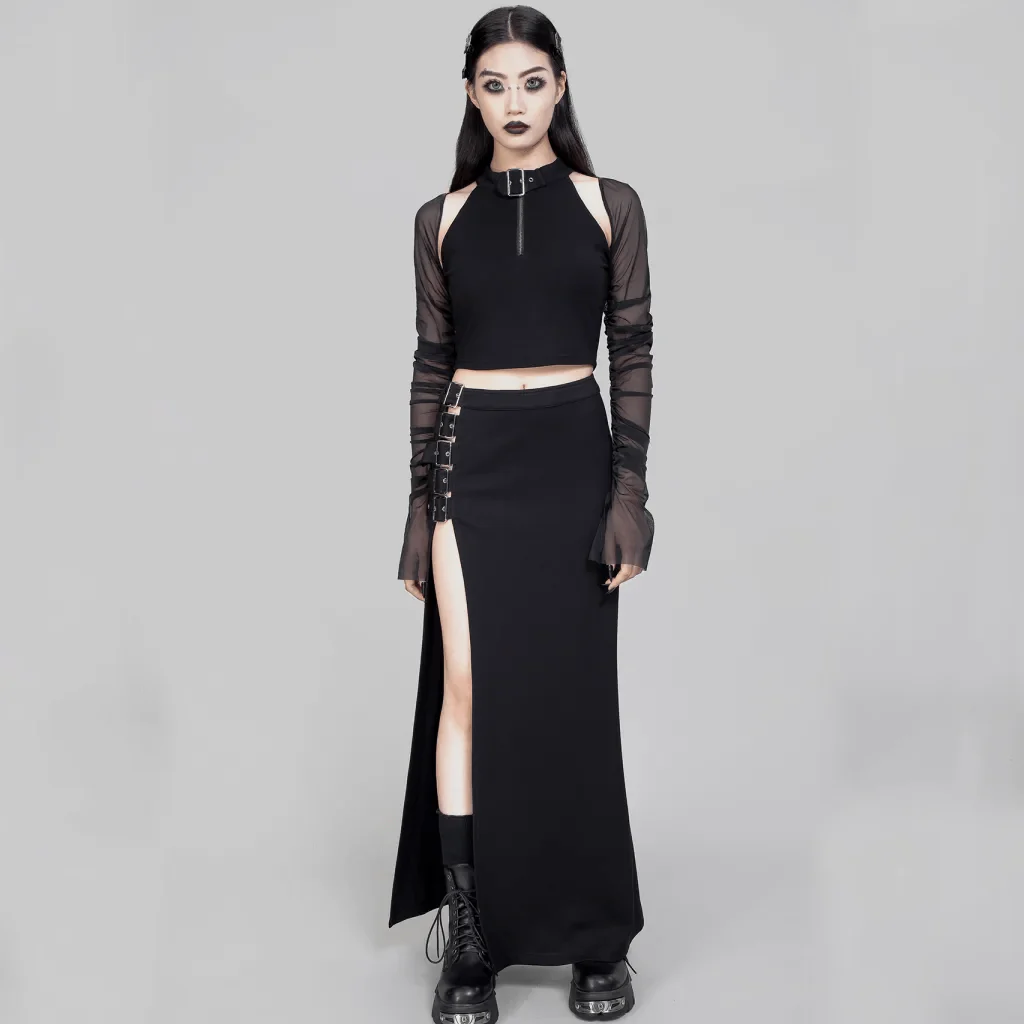 Women's Punk Cutout Mesh Splice Crop Top - Image 5