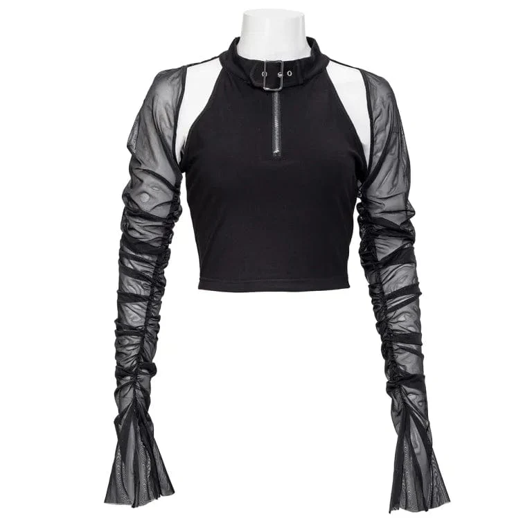 Women's Punk Cutout Mesh Splice Crop Top - Image 7