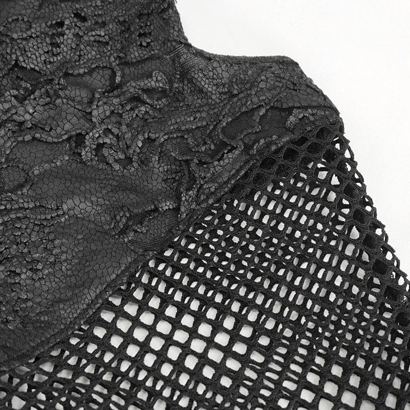 Women's Punk Cutout Mesh Splice Ripped Pants - Image 11