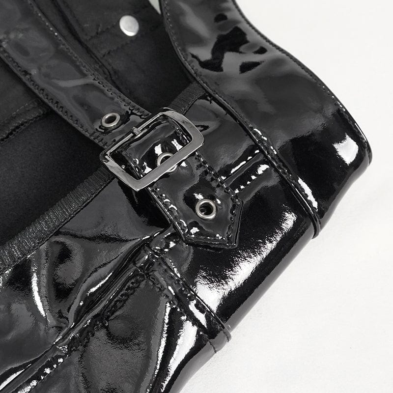 Women's Punk Cutout Patent Leather Shorts - Image 11