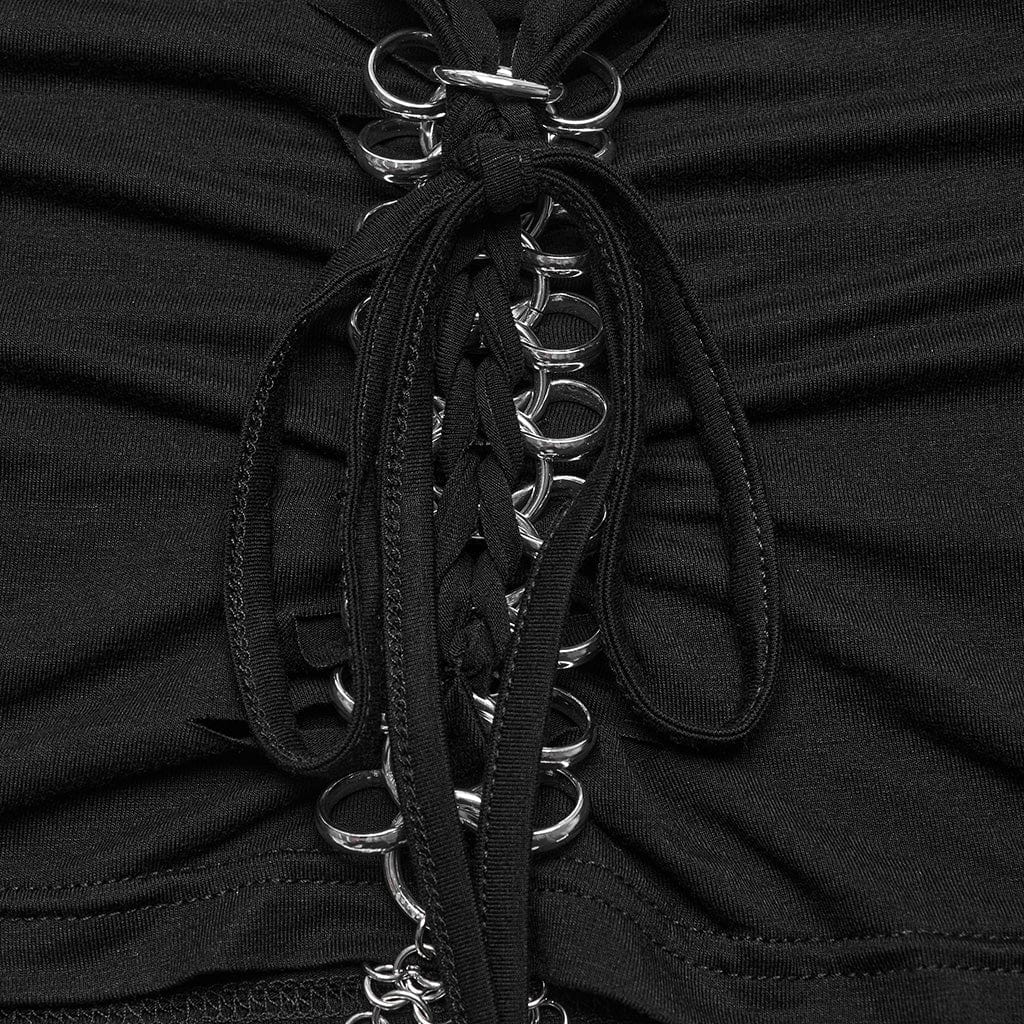 Women's Punk Cutout Ring Chain Short Sleeved Crop Top - Image 7