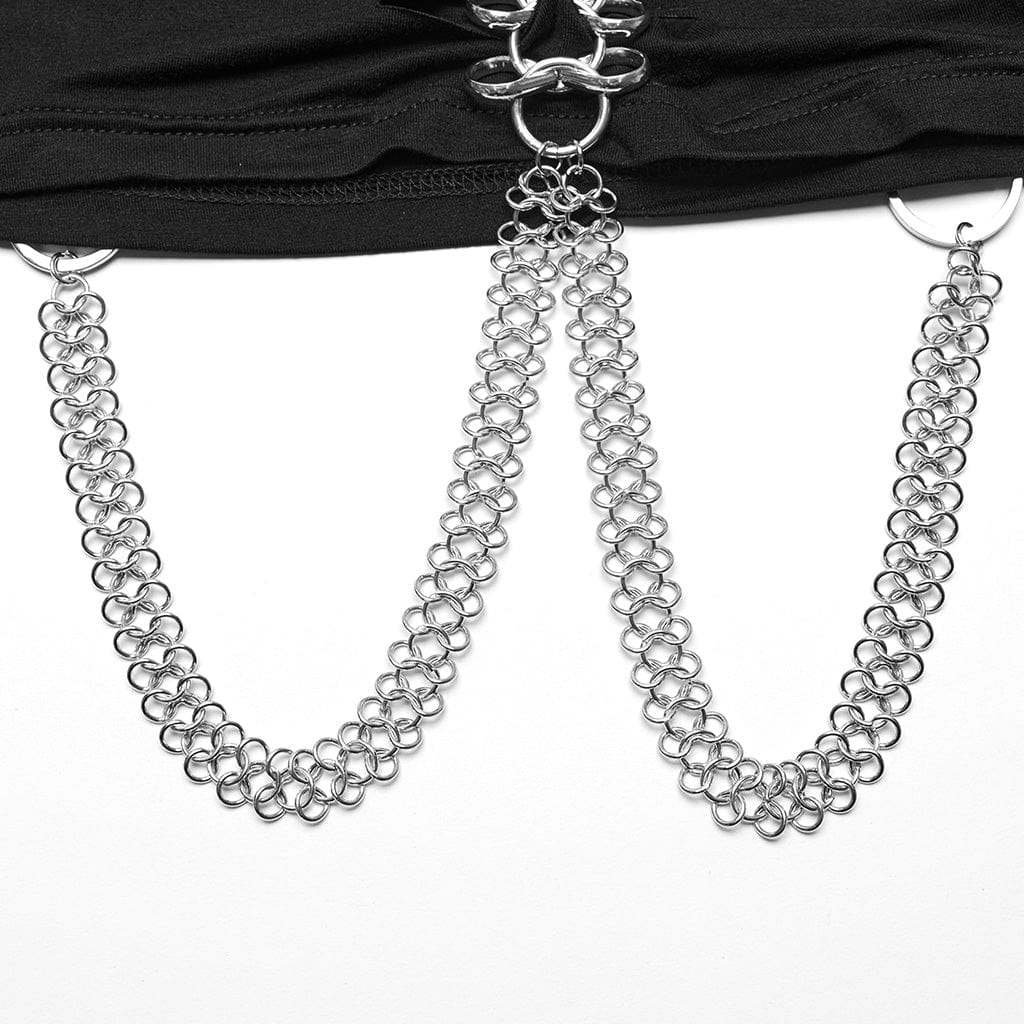 Women's Punk Cutout Ring Chain Short Sleeved Crop Top - Image 9