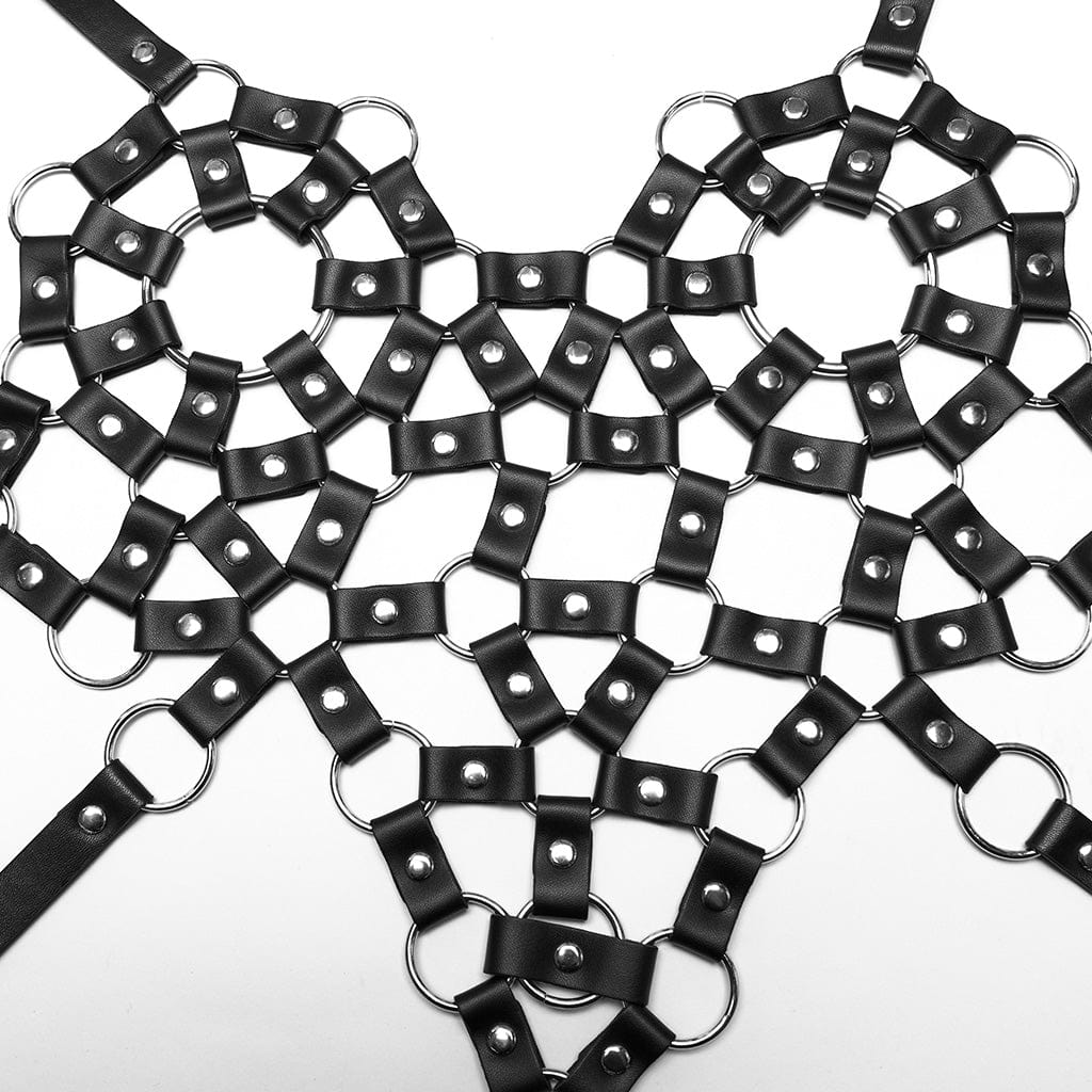 Women's Punk Cutout Ring Faux Leather Crop Top - Image 6