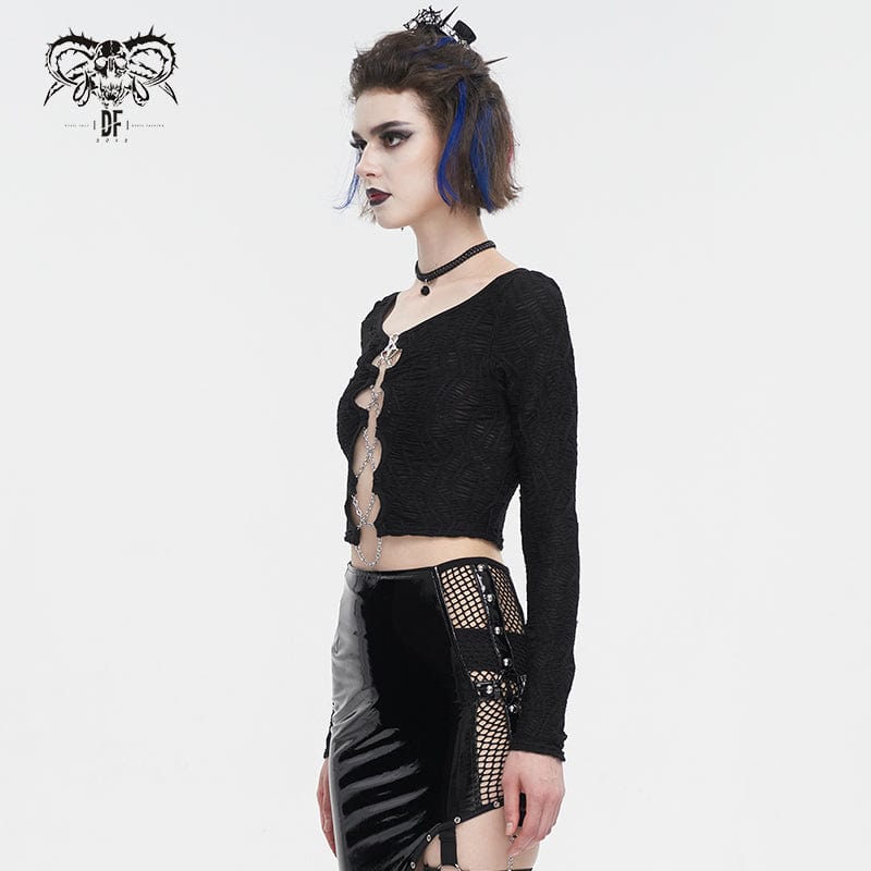 Women's Punk Cutout Ruched Chain Jacket - Image 4
