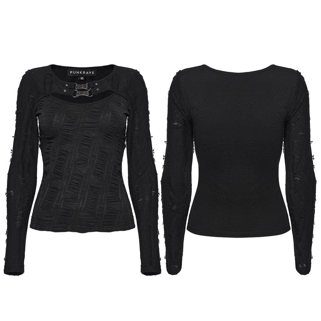 Women's Punk Cutout Ruched Ripped T-Shirt - Image 5