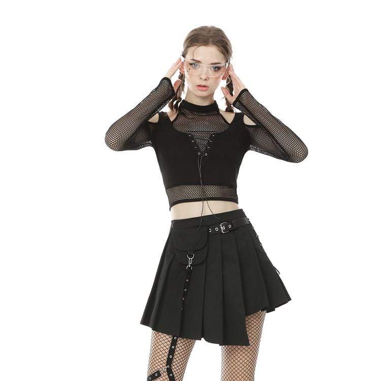 Women's Punk Cutout Shoulder Sheer Mesh Tops - Image 2