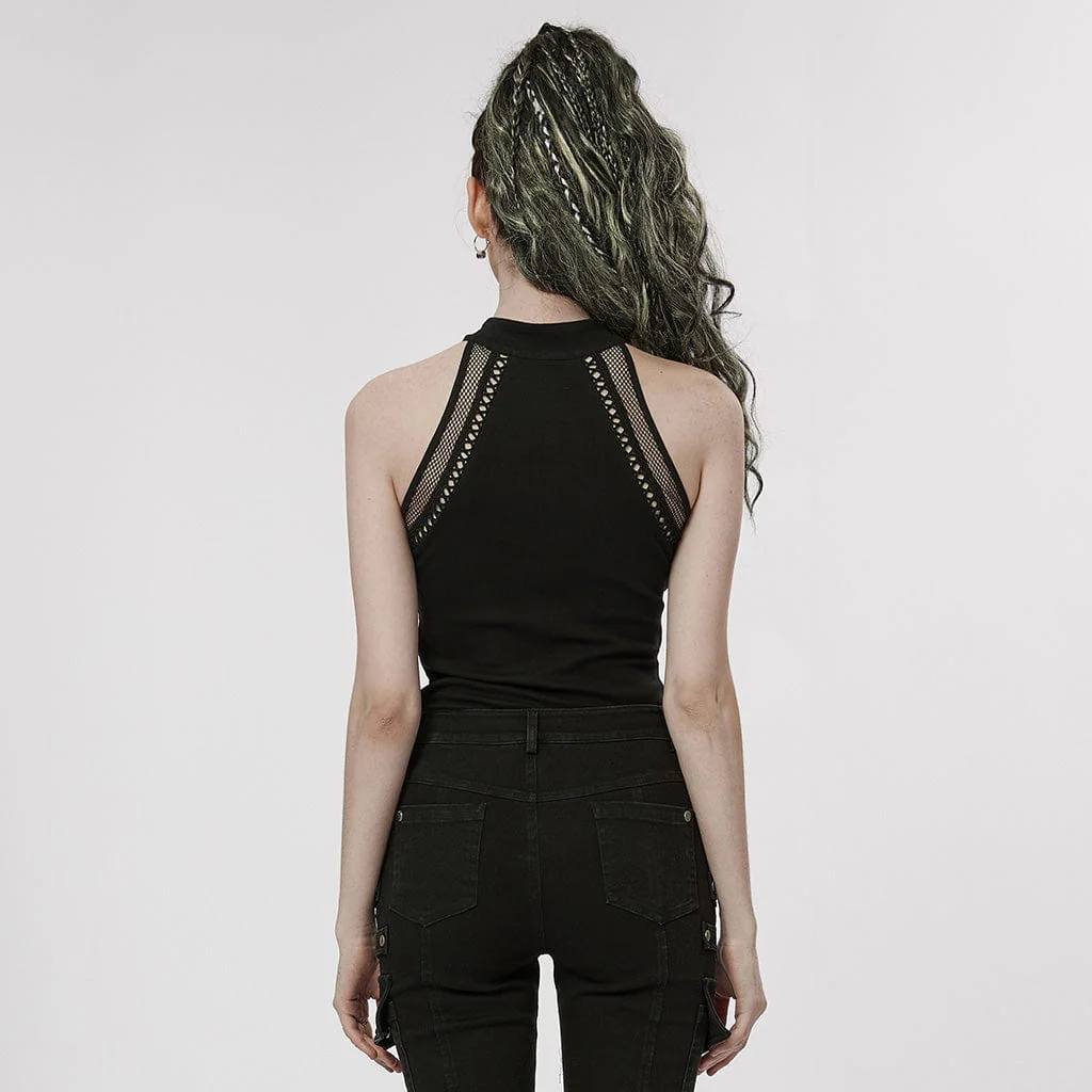 Women's Punk Cutout Splice Mesh Tank Top - Image 3