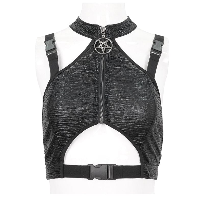 Women's Punk Cutout Star Buckle Vest - Image 7