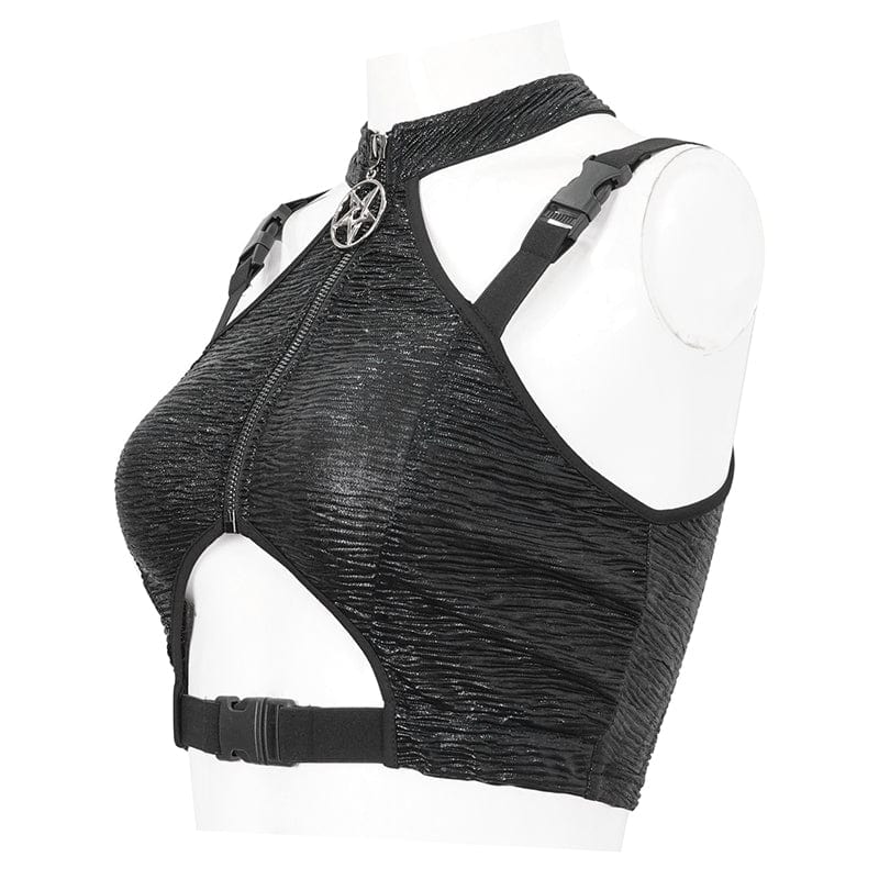 Women's Punk Cutout Star Buckle Vest - Image 8