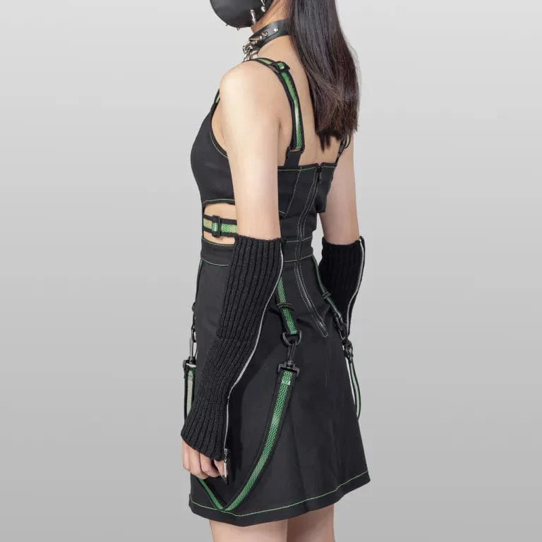 Women's Punk Cutout Straps Zipper Slip Dress Green - Image 3
