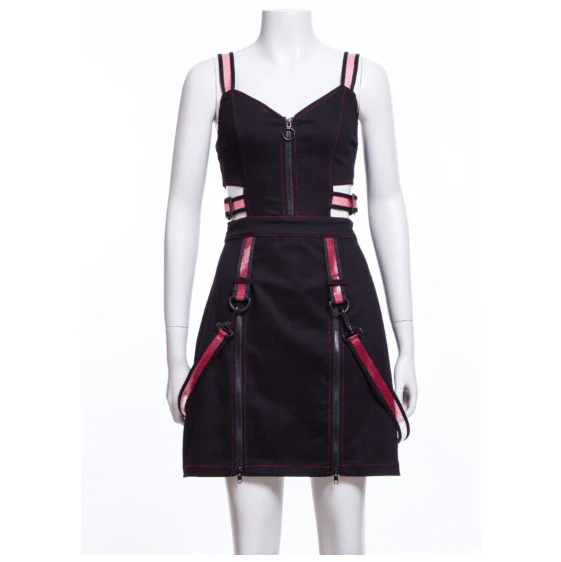 Women's Punk Cutout Straps Zipper Slip Dress Red - Image 7
