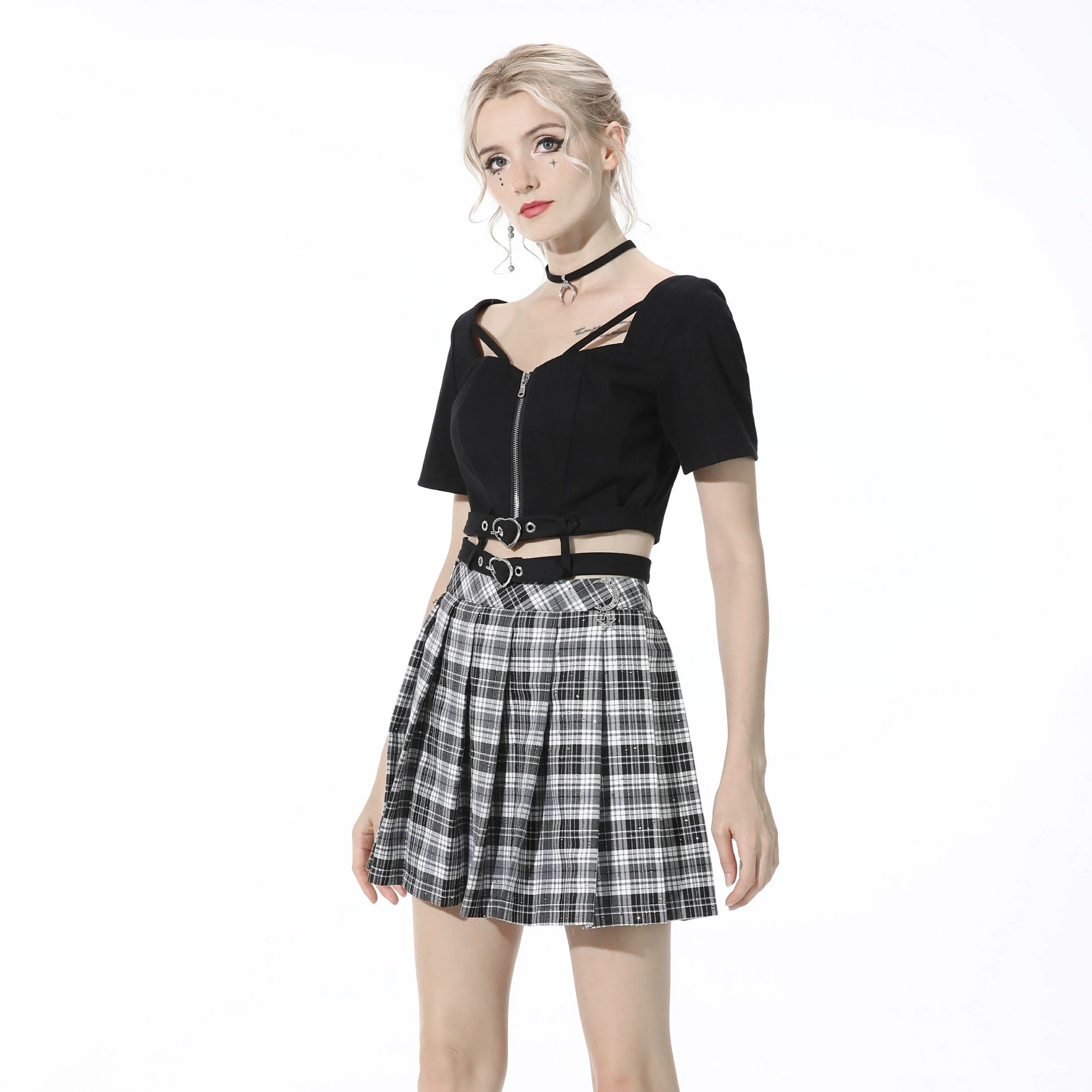 Women's Punk Cutout Zipped Black Crop Top - Image 4
