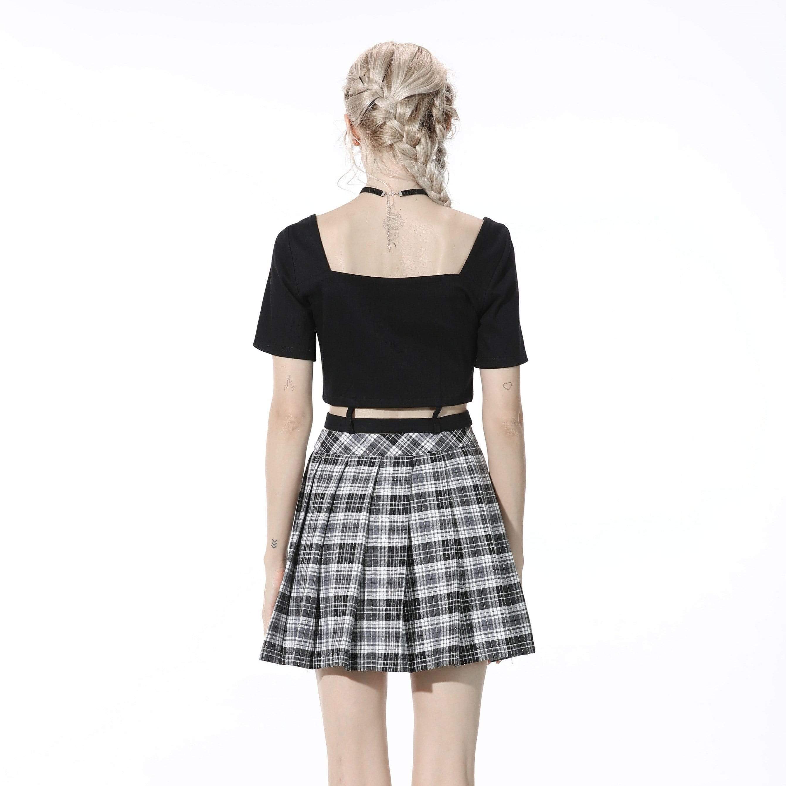 Women's Punk Cutout Zipped Black Crop Top - Image 5