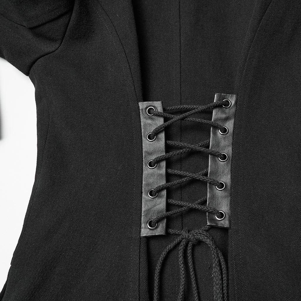 Women's Punk Detachable Mesh Lace-up Buckle Strap Coat - Image 9