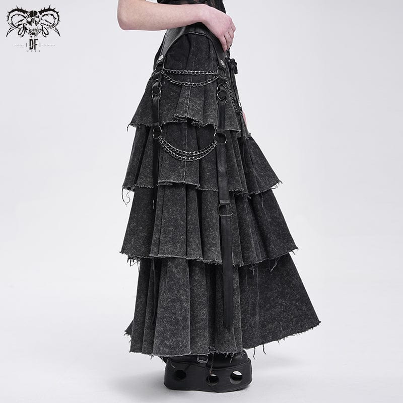 Women's Punk Distressed Layered Lace-up Skirt - Image 3