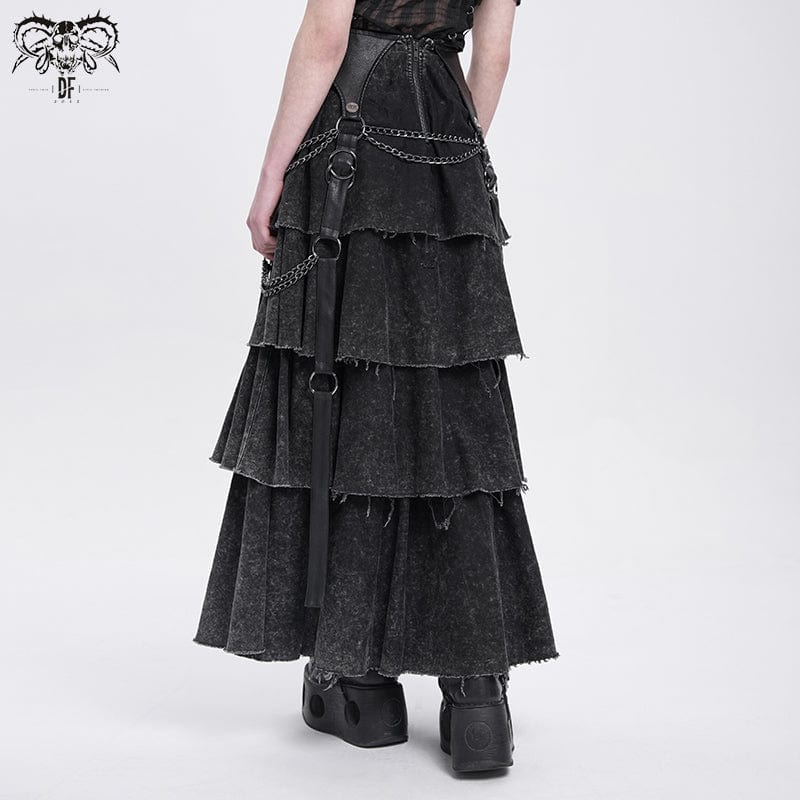 Women's Punk Distressed Layered Lace-up Skirt - Image 4