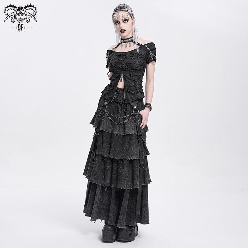 Women's Punk Distressed Layered Lace-up Skirt - Image 6