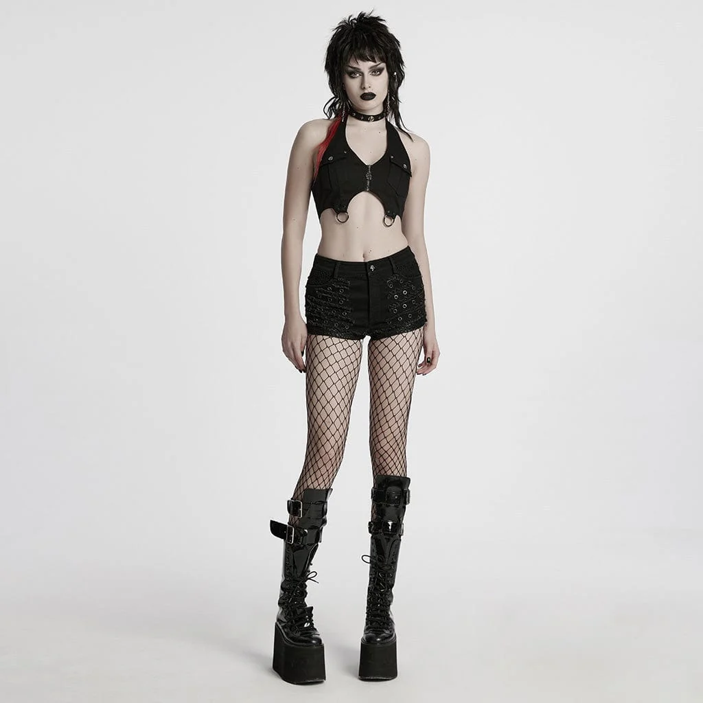Women's Punk Distressed Mesh Splice Short - Image 4