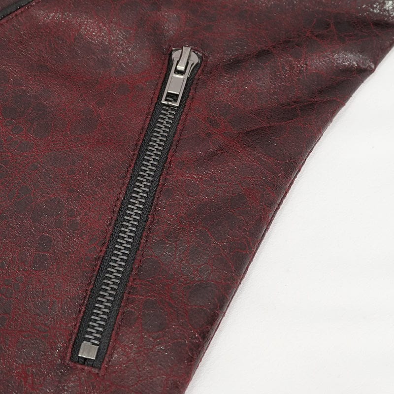 Women's Punk Double-buckle Faux Leather Coat Red - Image 12