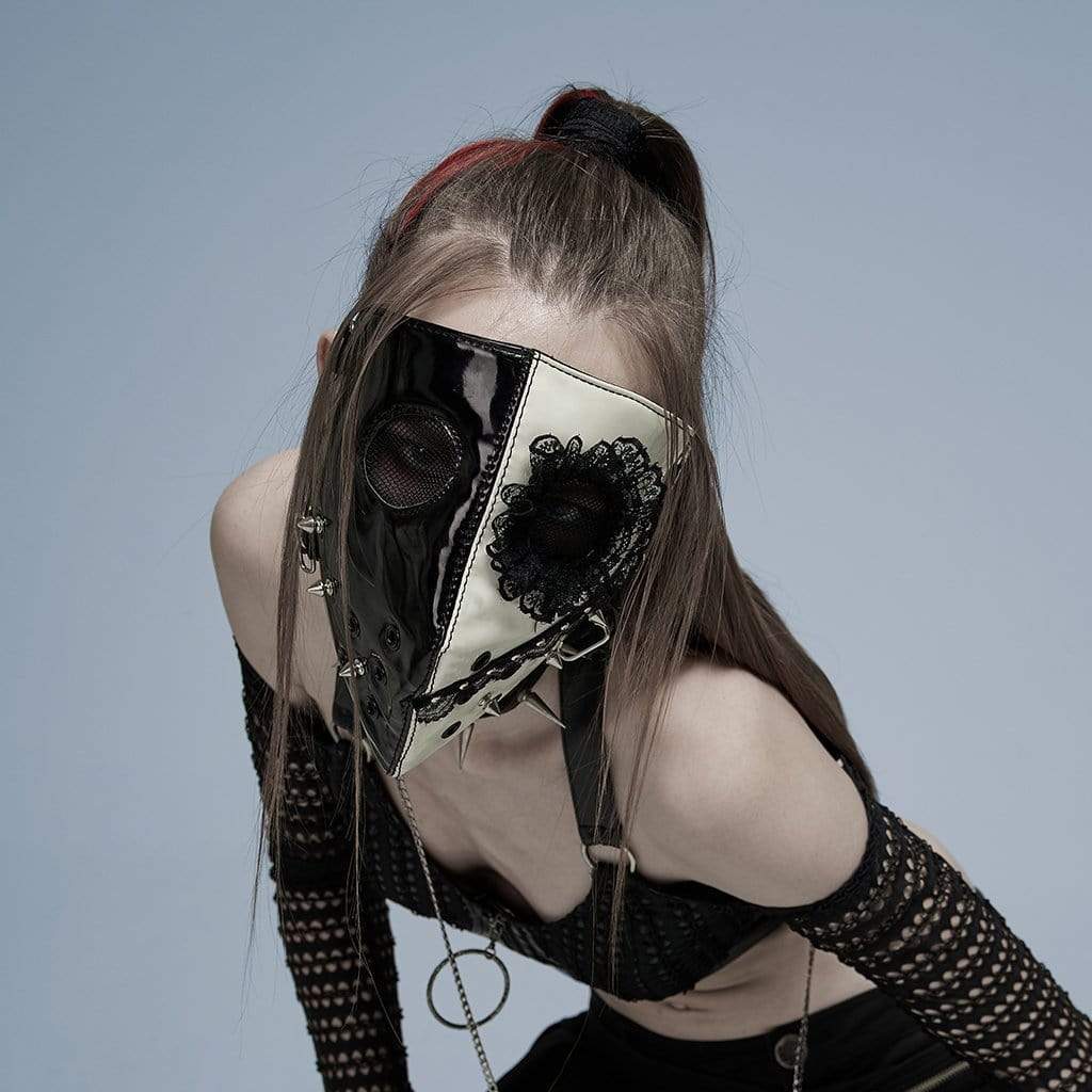 Women's Punk Lace Splice Rivets Mask - Image 3
