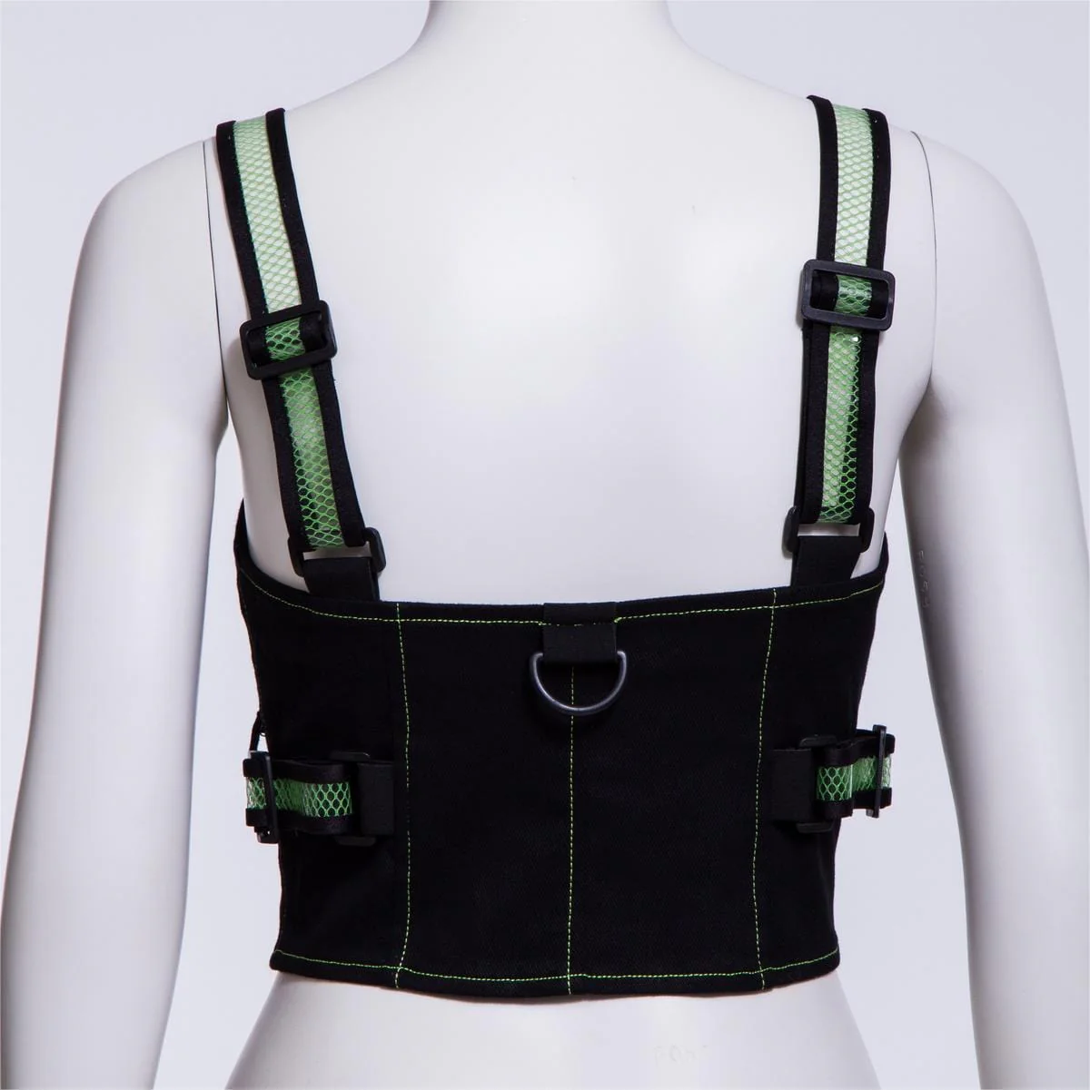Women's Punk Double Color Mesh Splice Vest Green - Image 3