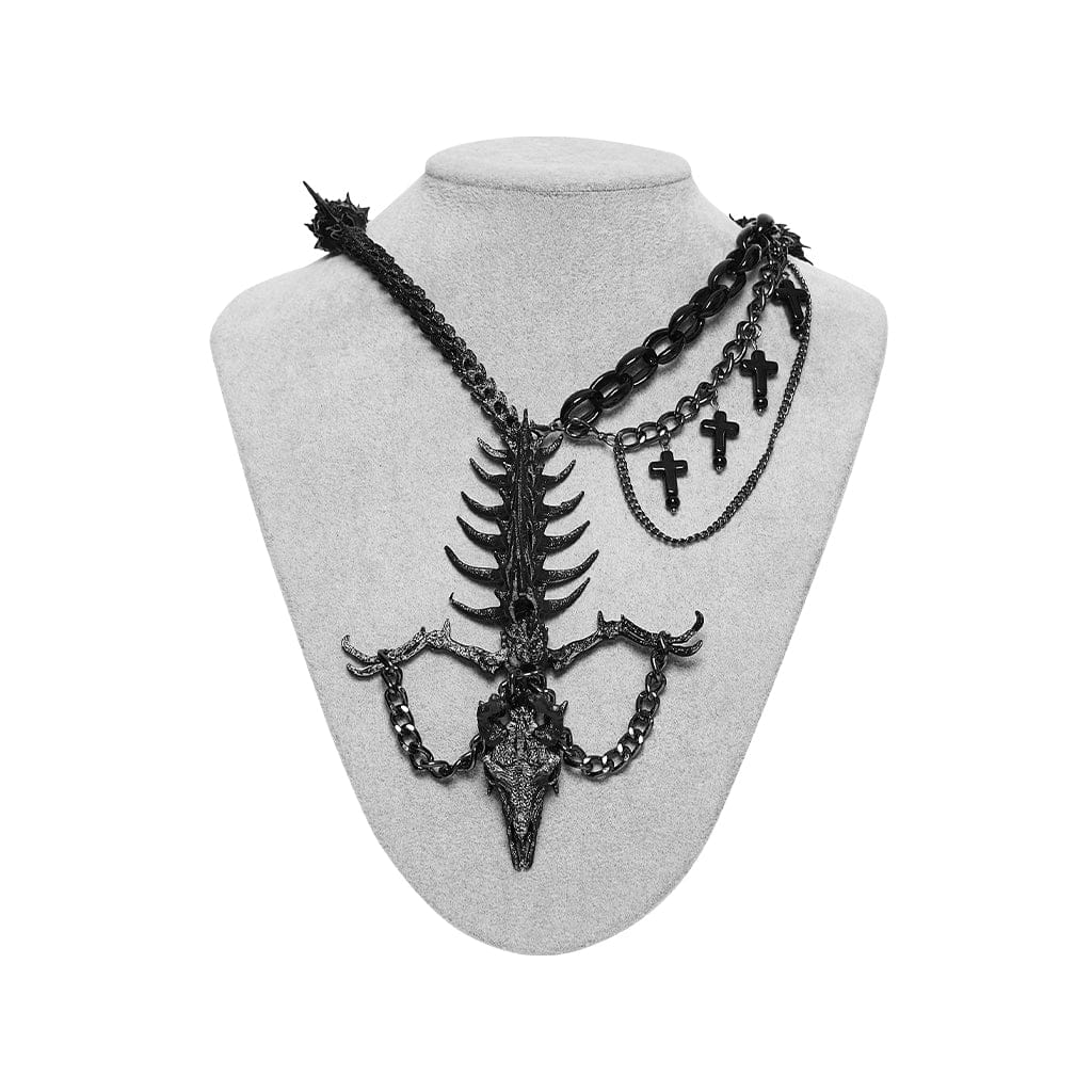 Women's Punk Dragon Bone Cross Chained Necklace - Image 5