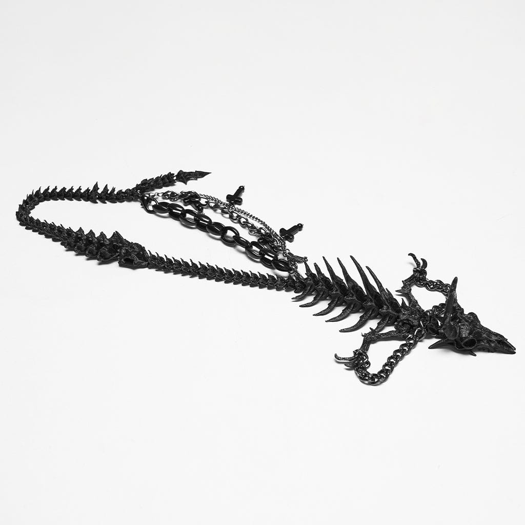 Women's Punk Dragon Bone Cross Chained Necklace - Image 6